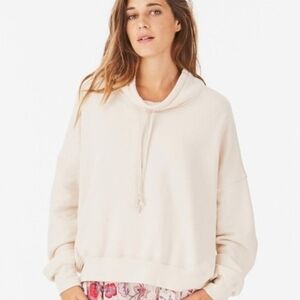 Xirena Cowl Neck Drawstring Pullover Sweatshirt Boxy Dolman Cream Lounge